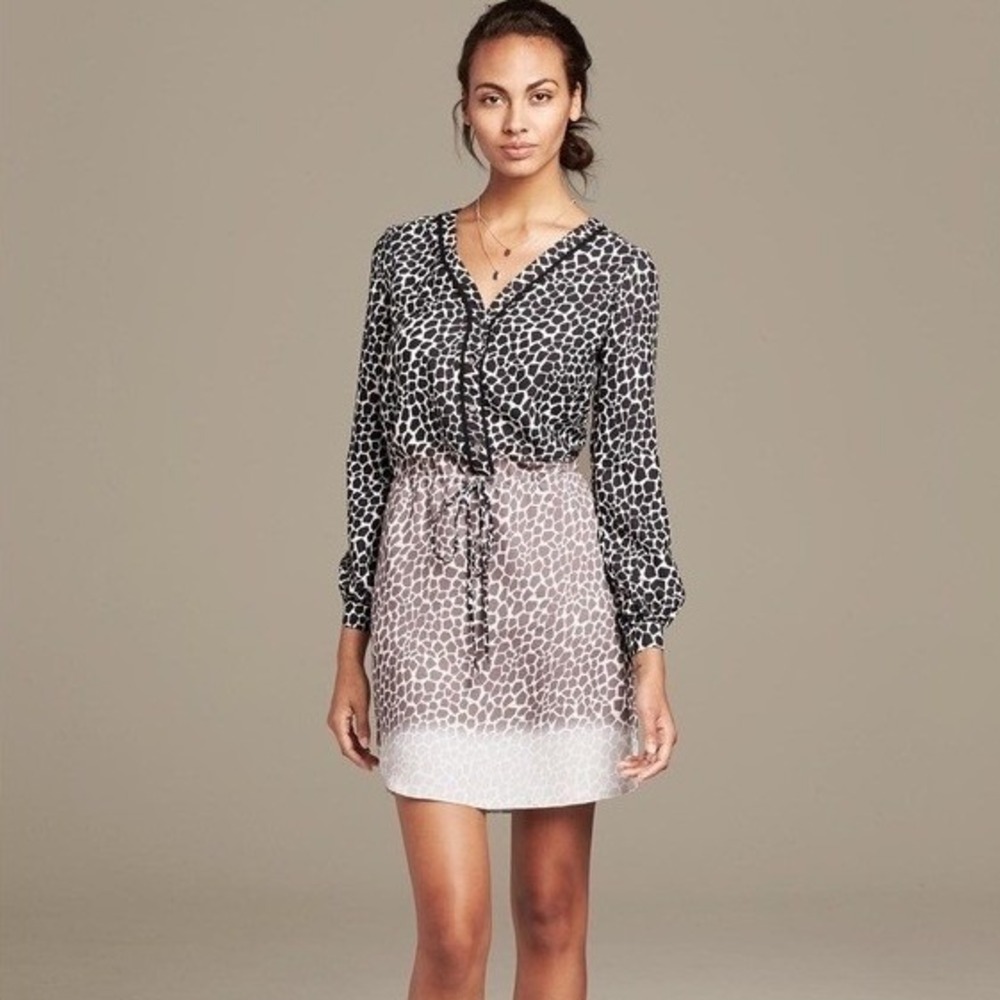 Banana Republic Womens 14 Giraffe Print Ombre Button Front Drawstring Mini Dress